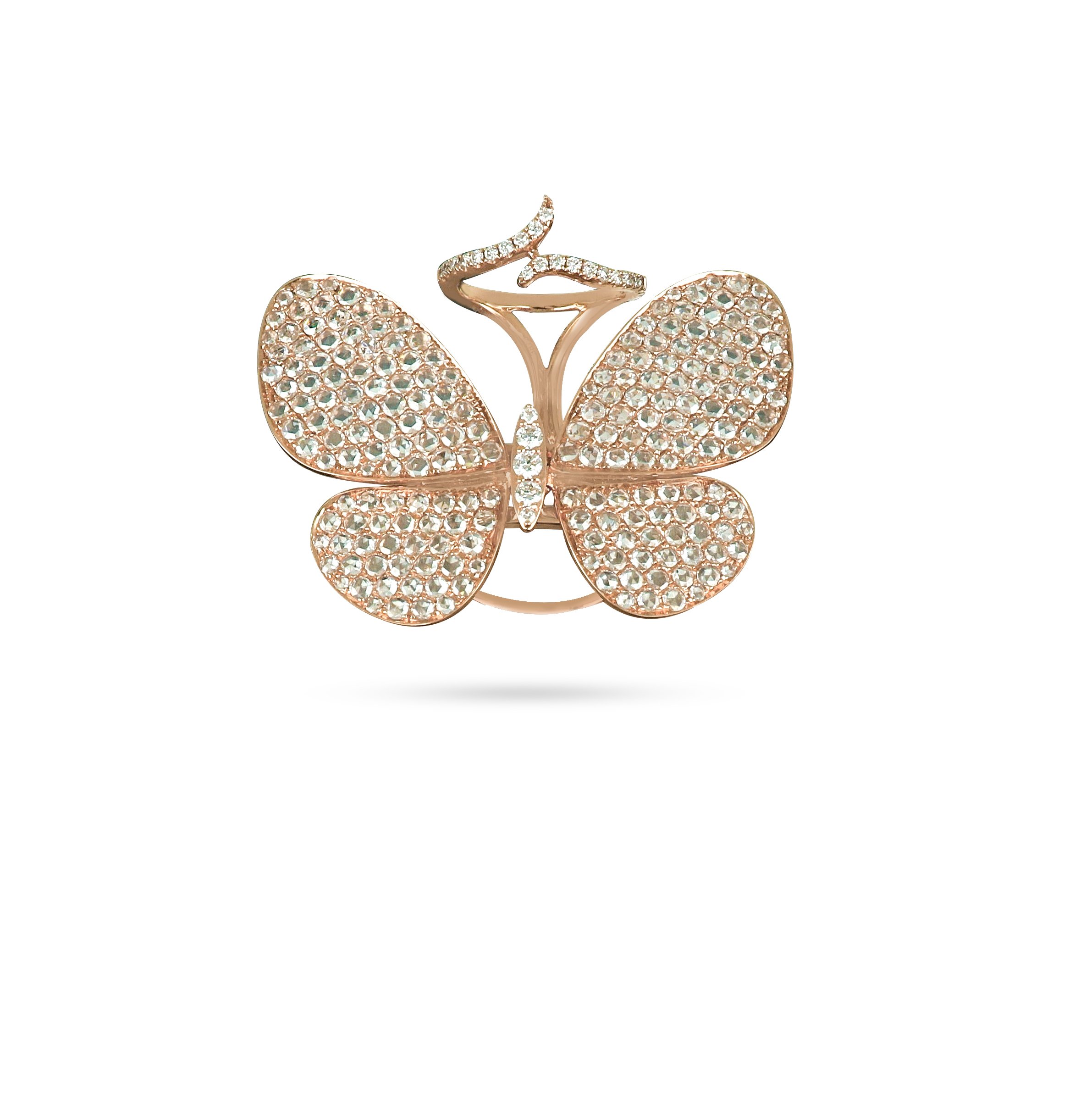 Amwaj 18 Karat Rose Gold Butterfly Ring with Diamonds