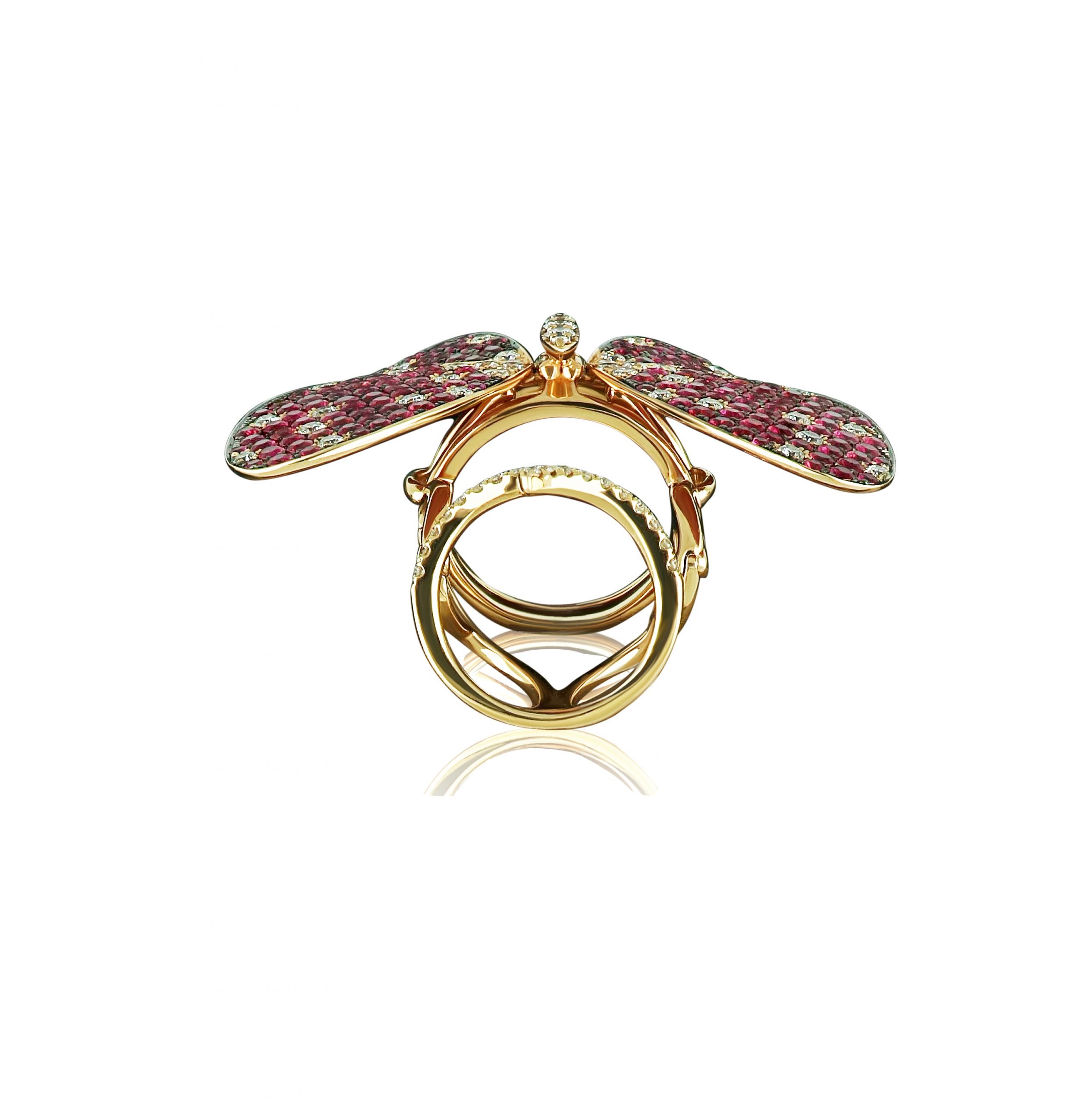 Amwaj Jewellery 18K Rose Gold Butterfly Ring with Ruby and Diamonds