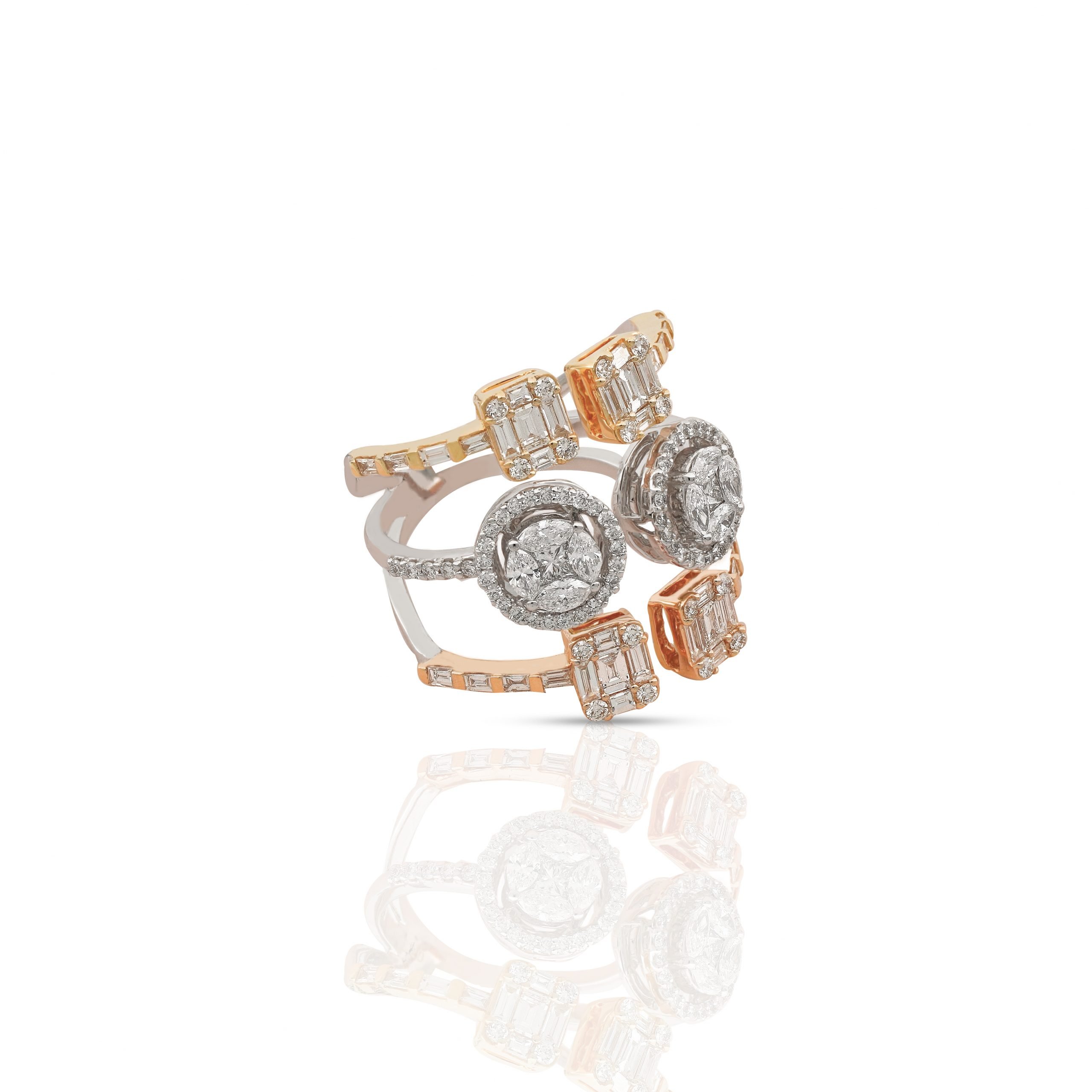 Amwaj 18 Karat White Gold Triple Layer Diamond Ring