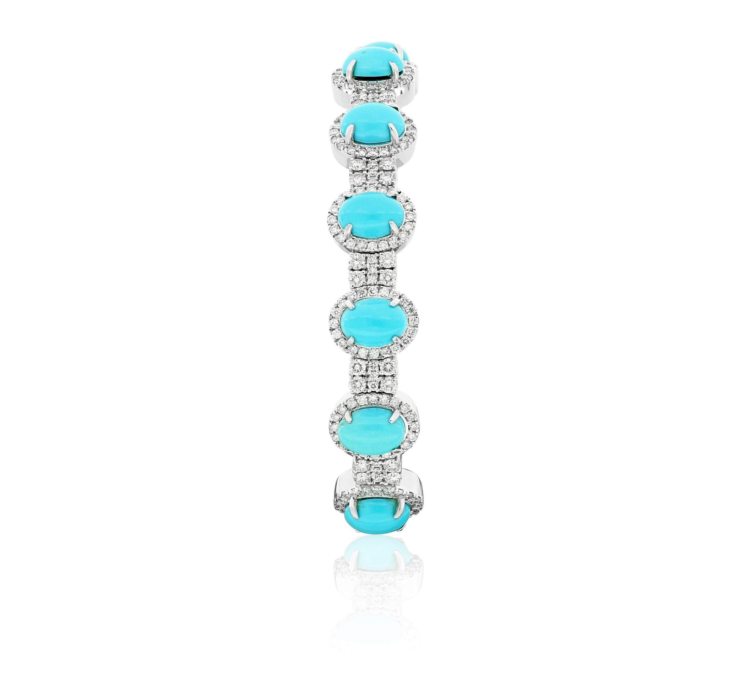 Amwaj White Gold Bangle with Diamond and Turquoise