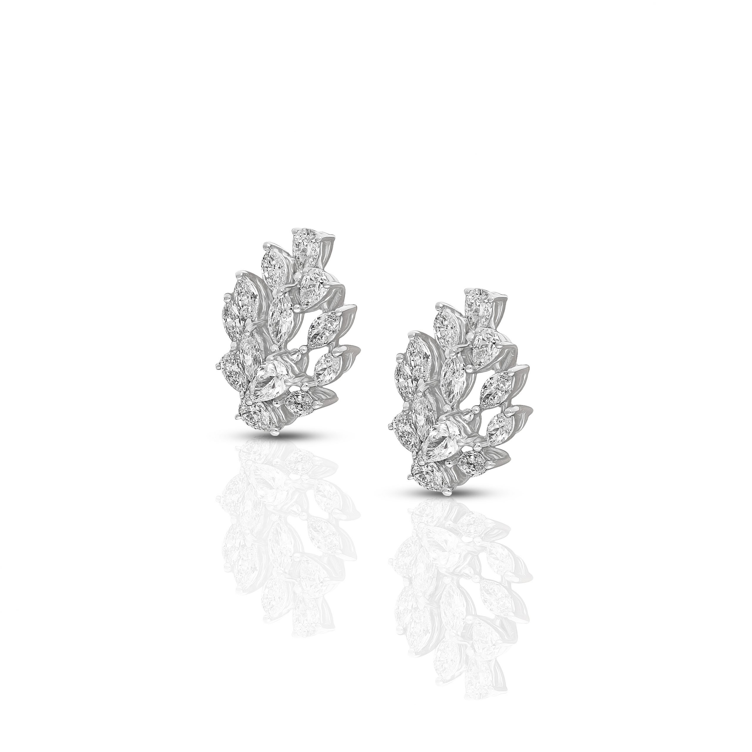 Amwaj 18 Karat White Gold Earrings with Pear & Marquise Cut Diamonds